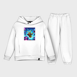Детский костюм оверсайз Киберпанк Пикачу - неоновая погоня с роботами - Pi, цвет: белый