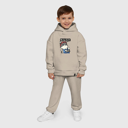 Детский костюм оверсайз We can do it - cat / Миндальный – фото 4