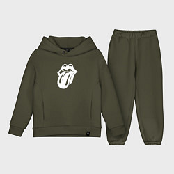 Детский костюм оверсайз Rolling Stones - white logo, цвет: хаки