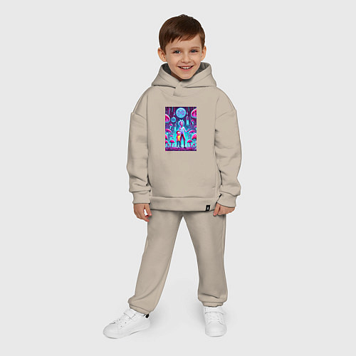 Детский костюм оверсайз Rick and Morty among neon mushrooms - ai art fanta / Миндальный – фото 4