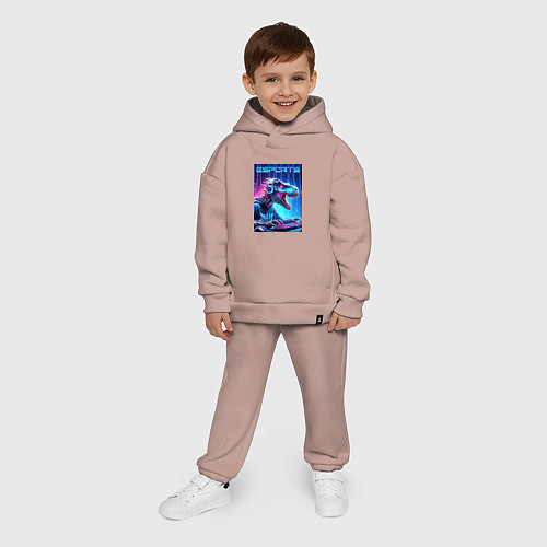 Детский костюм оверсайз Tyrannosaurus is esports player - neon glow / Пыльно-розовый – фото 4