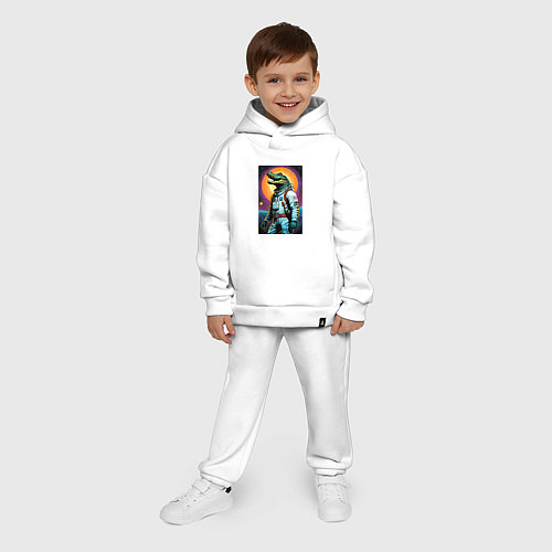 Детский костюм оверсайз Крокодил бравый космонавт - нейроарт / Белый – фото 4