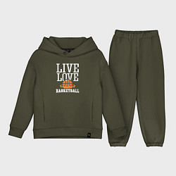 Детский костюм оверсайз Live love basketball, цвет: хаки