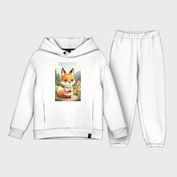 Детский костюм оверсайз Пушистая лиса в сказочной деревне, цвет: белый