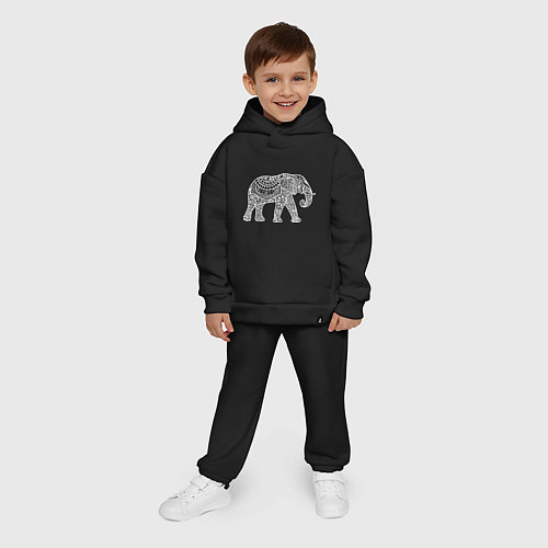 Детский костюм оверсайз Расписной слон / Черный – фото 4