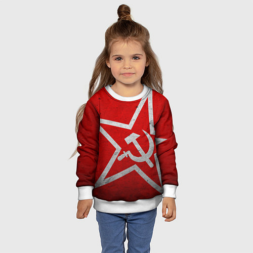 Детский свитшот Флаг СССР: Серп и Молот / 3D-Белый – фото 4