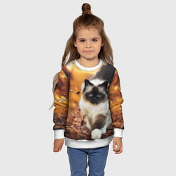 Свитшот детский Котик в листьях, цвет: 3D-белый — фото 2