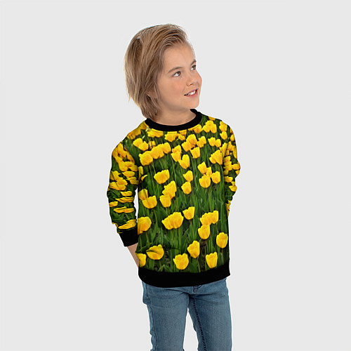 Детский свитшот Жёлтые тюльпаны / 3D-Черный – фото 3