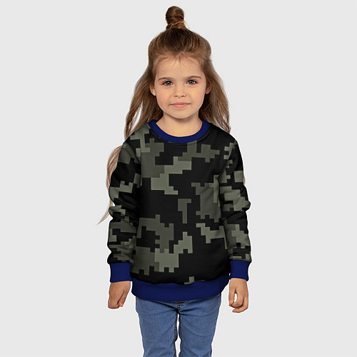 Детский свитшот Камуфляж пиксельный: черный/серый / 3D-Синий – фото 4