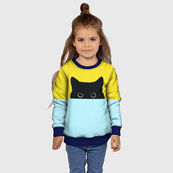 Свитшот детский Черный кот выглядывает, цвет: 3D-синий — фото 2