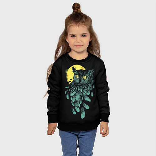 Детский свитшот Филин - светящиеся глаза / 3D-Черный – фото 4