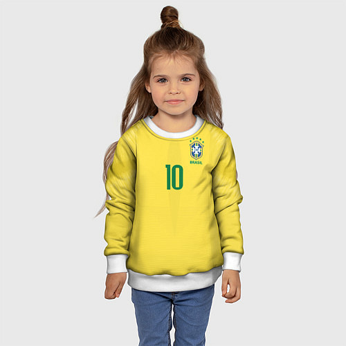 Детский свитшот Сборная Бразилии: Неймар ЧМ-2018 домашняя / 3D-Белый – фото 4