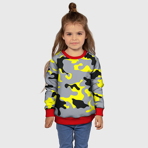 Детский свитшот Yellow & Grey Camouflage / 3D-Красный – фото 4