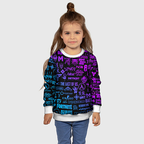 Детский свитшот Неоновые лого игр / 3D-Белый – фото 4