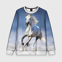 Детский свитшот Белая лошадь скачет по снегу