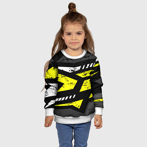 Детский свитшот Black yellow abstract sport style / 3D-Белый – фото 4