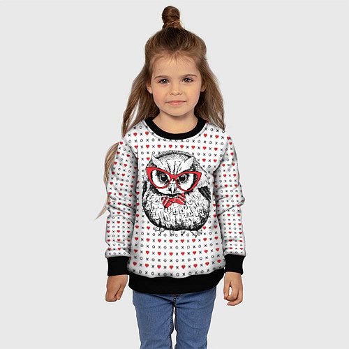 Детский свитшот Мудрая сова в очках / 3D-Черный – фото 4