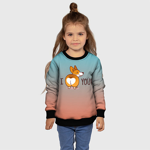 Детский свитшот I love you смешной корги / 3D-Черный – фото 4