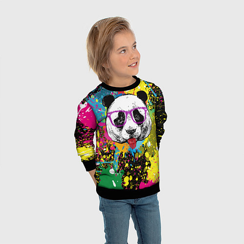 Детский свитшот Панда хипстер в брызгах краски / 3D-Черный – фото 3