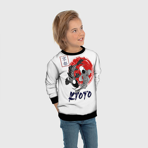Детский свитшот Карпы Кои Киото / 3D-Черный – фото 3