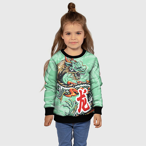 Детский свитшот Изумрудный дракон / 3D-Черный – фото 4