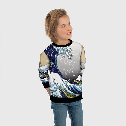 Детский свитшот The great wave off kanagawa / 3D-Черный – фото 3