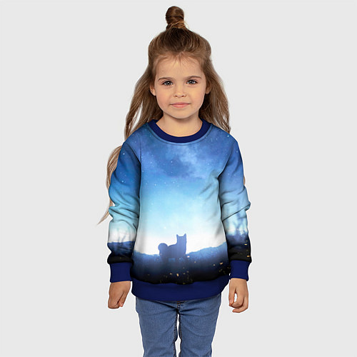 Детский свитшот Силуэт корги ночь космос дымка / 3D-Синий – фото 4