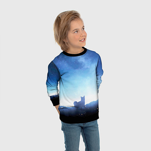 Детский свитшот Силуэт корги ночь космос дымка / 3D-Черный – фото 3