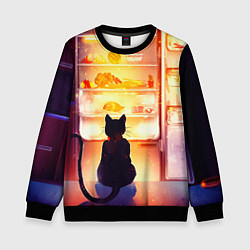 Детский свитшот Черный кот холодильник ночь