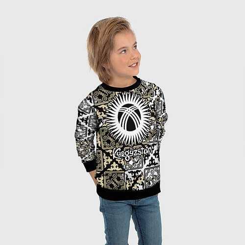 Детский свитшот Киргизия - национальный орнамент / 3D-Черный – фото 3
