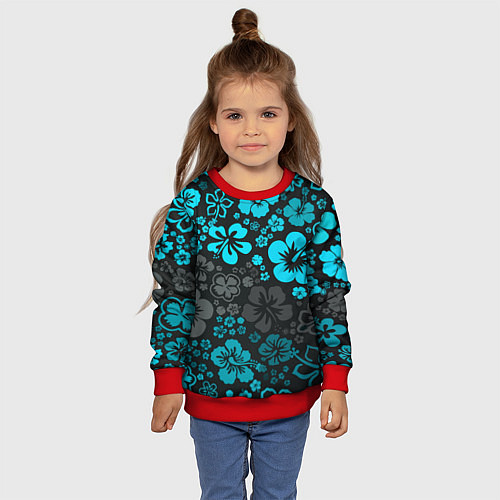 Детский свитшот Blue Flowers / 3D-Красный – фото 4