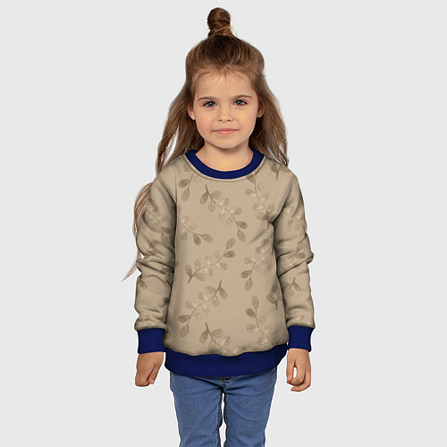 Детский свитшот Листья на бежевом фоне / 3D-Синий – фото 4
