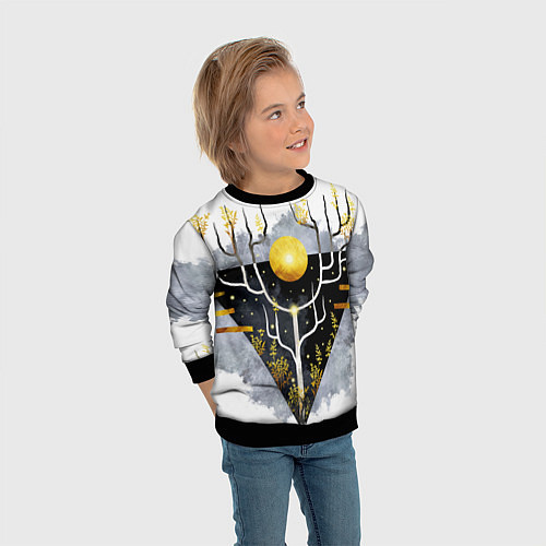 Детский свитшот Графит и золото: дерево жизни / 3D-Черный – фото 3