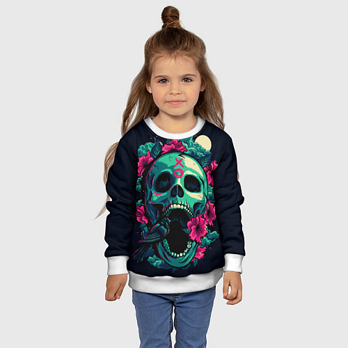 Детский свитшот Череп с Цветами / 3D-Белый – фото 4