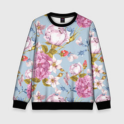 Свитшот детский Цветы, цвет: 3D-черный