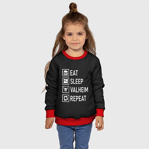 Детский свитшот EatSleepValheimRepeat / 3D-Красный – фото 4
