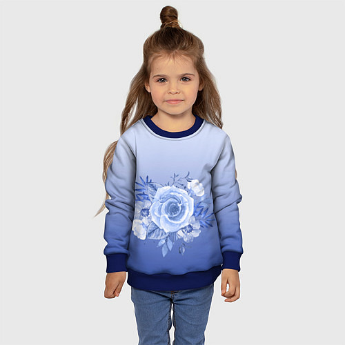 Детский свитшот Голубая роза акварель / 3D-Синий – фото 4