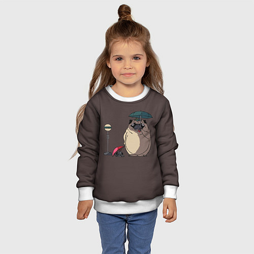 Детский свитшот Мопсы на остановке в стиле Тоторо / 3D-Белый – фото 4