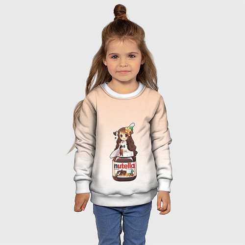 Детский свитшот Анимешная девочка с нутэллой / 3D-Белый – фото 4