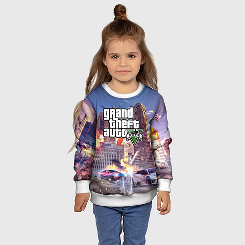 Детский свитшот ЭКШЕН Grand Theft Auto V / 3D-Белый – фото 4