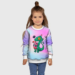Свитшот детский Ящерица малышка с игрушкой, цвет: 3D-белый — фото 2