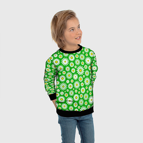 Детский свитшот Ромашки на зелёном фоне / 3D-Черный – фото 3