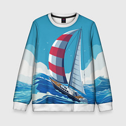 Свитшот детский ПАРУСНИК В МОРЕ ЛЮБЛЮ МОРЕ Z, цвет: 3D-белый