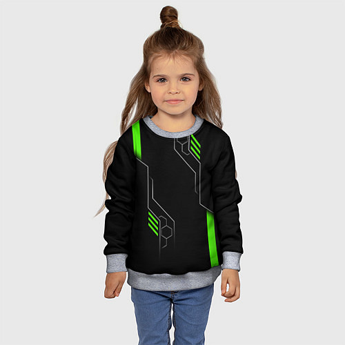 Детский свитшот ФУТУРИСТИЧНАЯ БРОНЯ ЗЕЛЕНАЯ / 3D-Меланж – фото 4