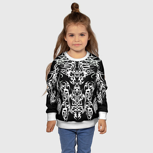 Детский свитшот ТАТУ ЧЕРНО БЕЛОЕ УЗОР / 3D-Белый – фото 4