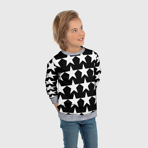 Детский свитшот Белые звёзды на чёрном фоне / 3D-Меланж – фото 3