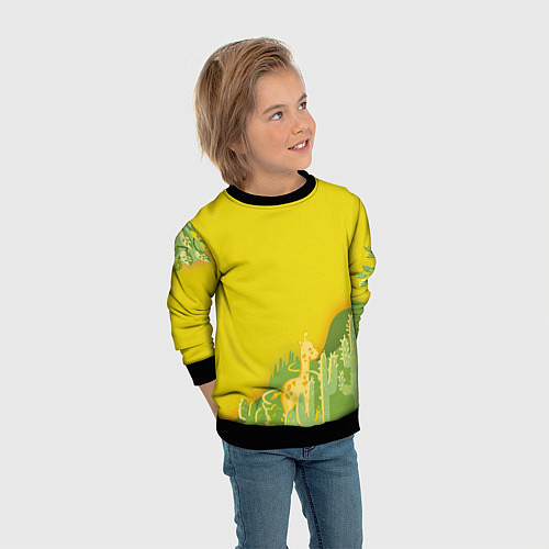 Детский свитшот Милый жираф в кактусах / 3D-Черный – фото 3