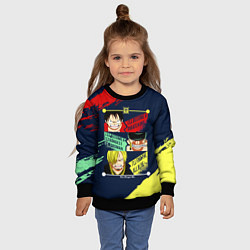Свитшот детский Луффи, Зоро и Санджи One Piece, цвет: 3D-черный — фото 2