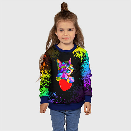 Детский свитшот РАДУЖНЫЙ КОТИК RAINBOW KITTY / 3D-Синий – фото 4