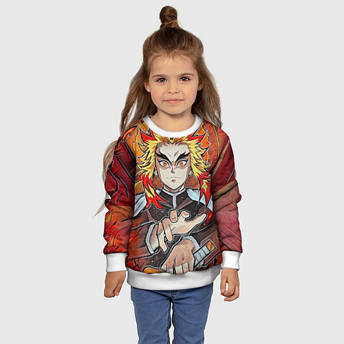 Детский свитшот Ренгоку Клинок демонов / 3D-Белый – фото 4